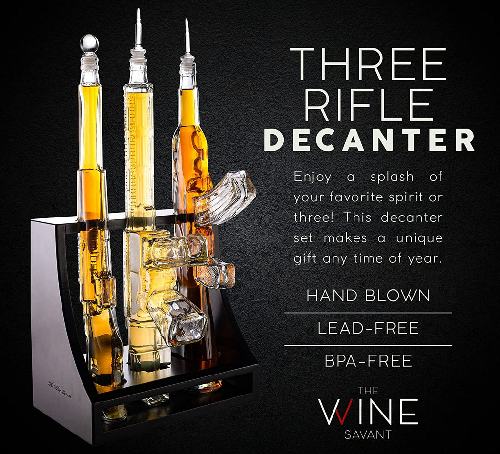 3 Gun Whiskey Decanter Set — AR-15, AK-47 & Rifle, 1000ml