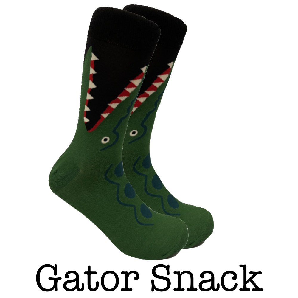 cRAZY sockS for MeN featuring a playful alligator design in green and black colors.