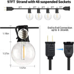 Globe Outdoor String Lights, 97FT Patio String Light with 49 G40 Clear Glass LED Bulbs(1 Spare), Waterproof Hanging Lights String for outside Backyard, Porch, Bistro, Party, Garden Gathering