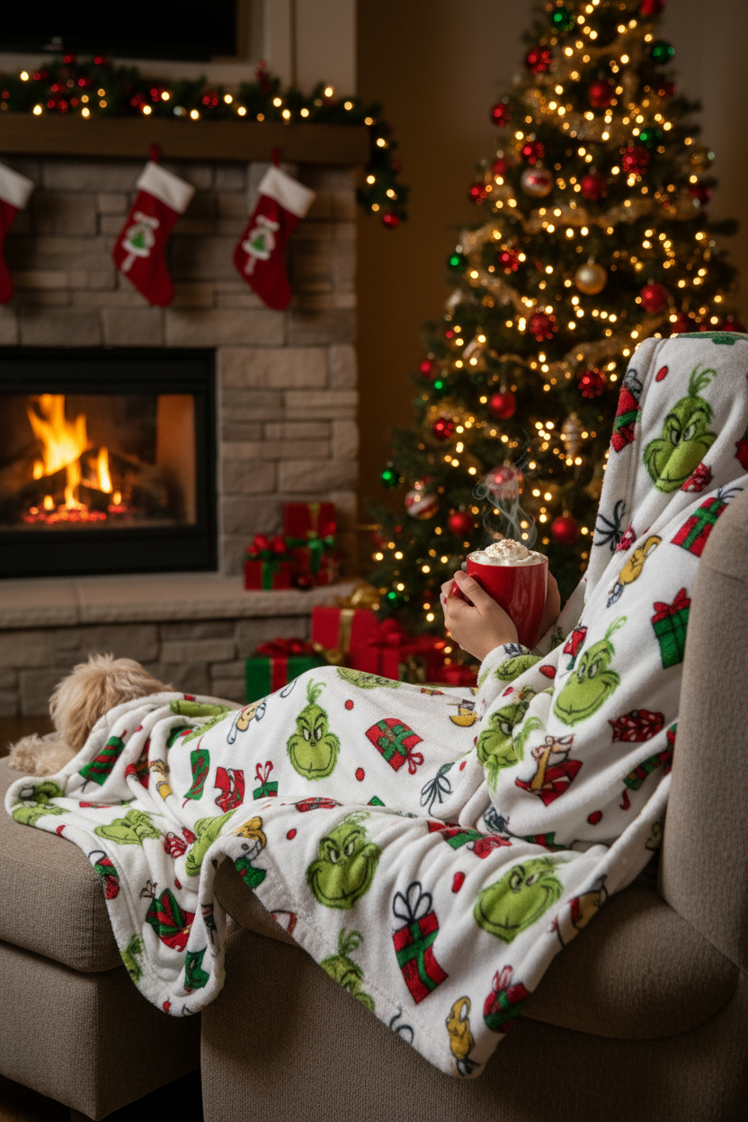 Grinch Pattern Throw Blanket