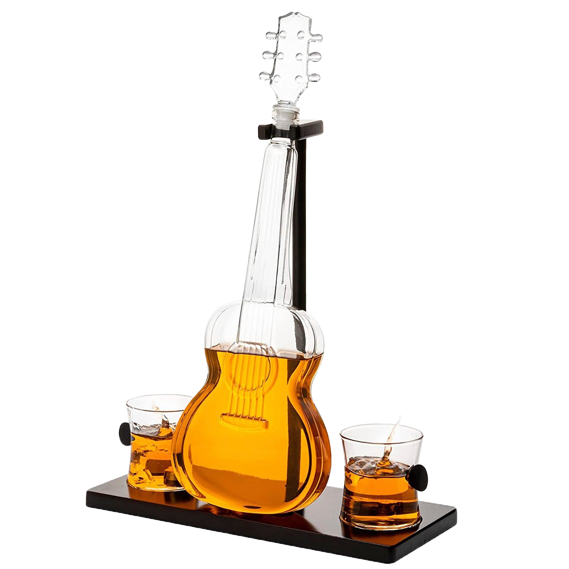 Guitar Whiskey Decanter Set — 1000ml with 2 Glasses & Mahogany Base