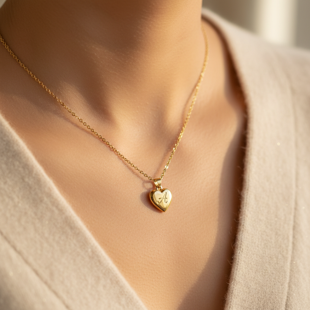Heart Initial Necklace - Neck Shot