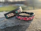 Western Leather Dog Collar – Tooled Turquoise Feather or Pink Floral Design