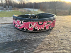 Western Leather Dog Collar – Tooled Turquoise Feather or Pink Floral Design