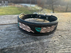 Western Leather Dog Collar – Tooled Turquoise Feather or Pink Floral Design