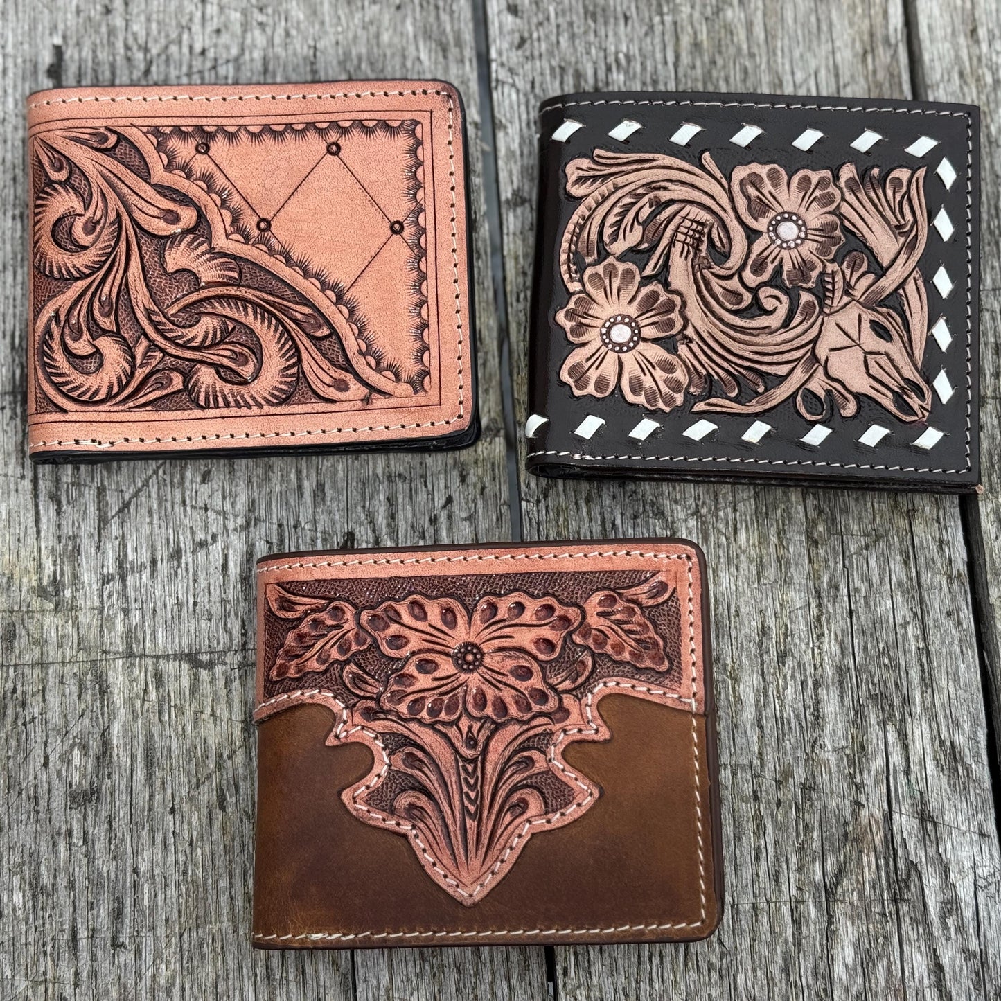 Men's Western Tooled Leather Bi-Fold Wallet — 3 Styles