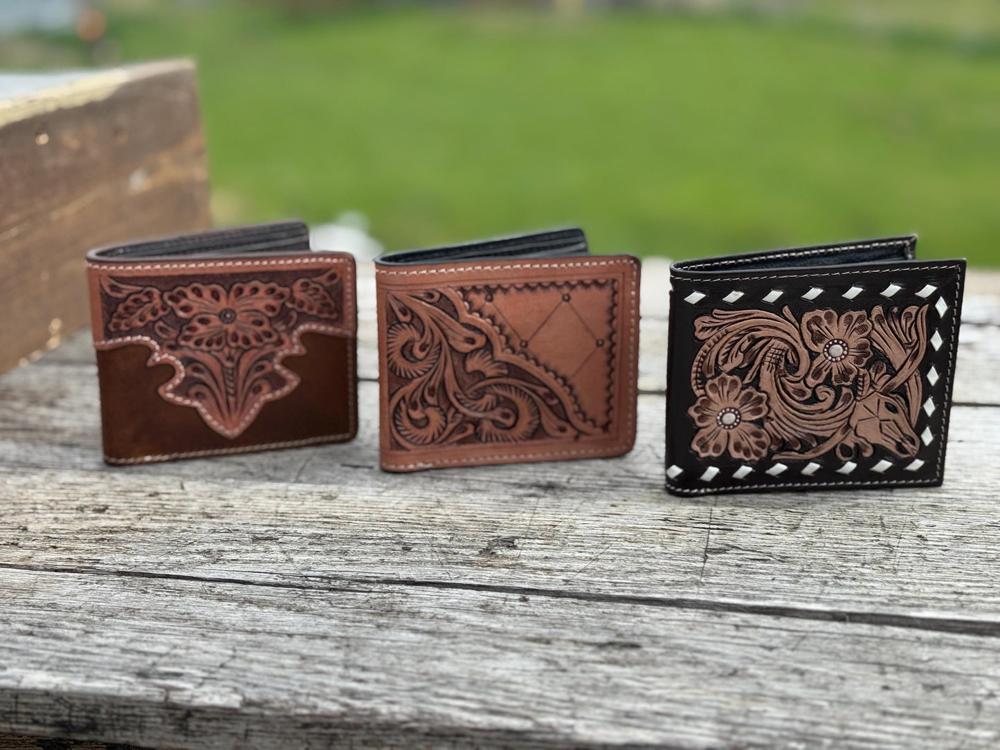 Men's Western Tooled Leather Bi-Fold Wallet — 3 Styles