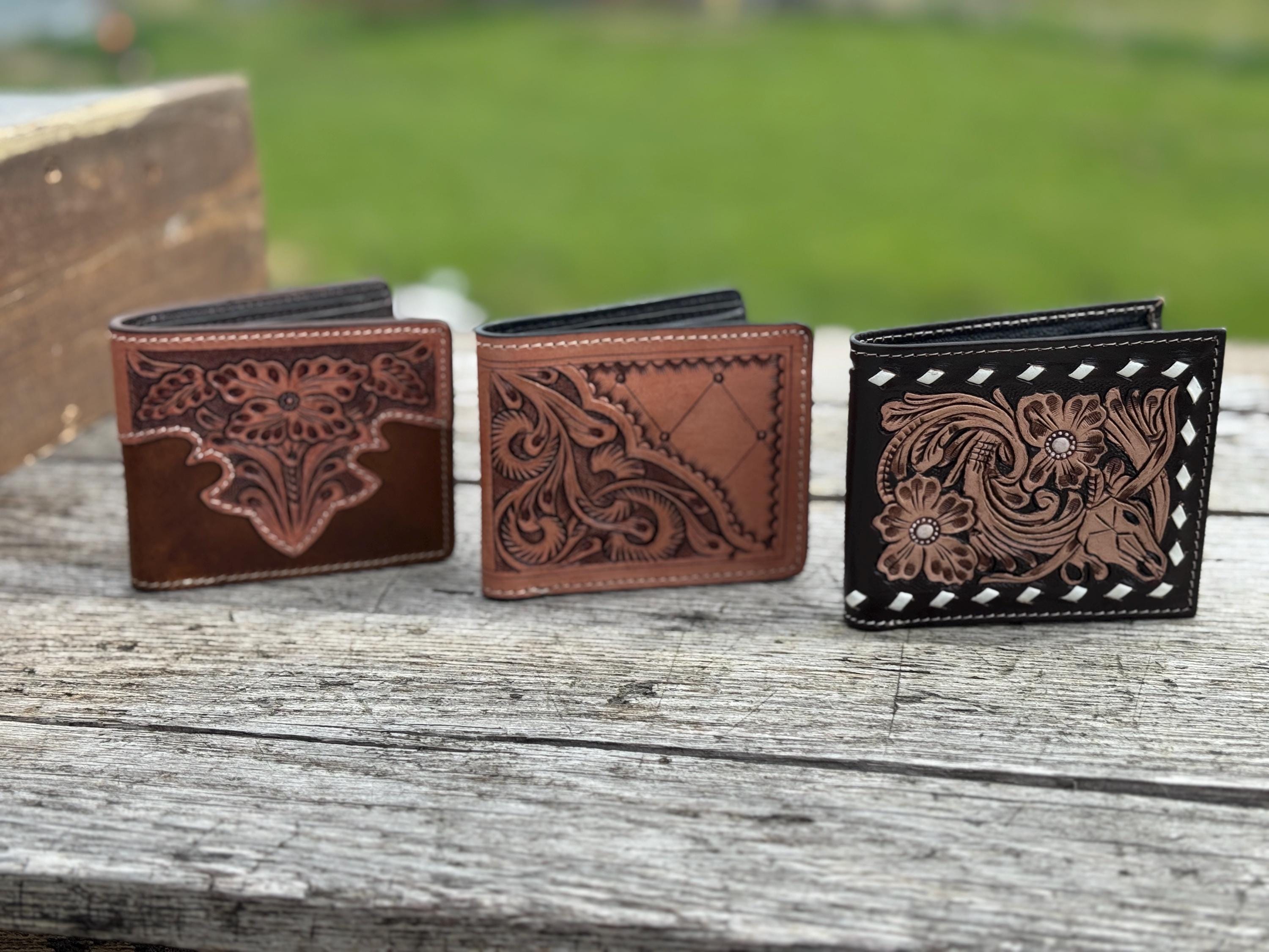Men's Western Tooled Leather Bi-Fold Wallet — 3 Styles