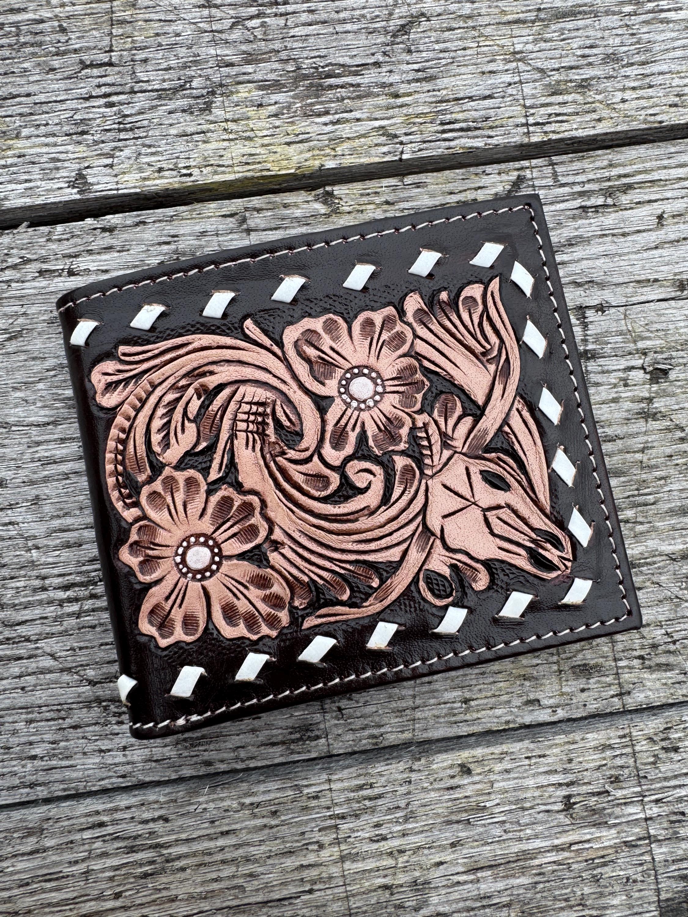Men's Western Tooled Leather Bi-Fold Wallet — 3 Styles
