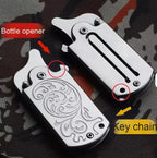 Mini D2 Folding Knife Keychain Stainless Steel Bottle Opener EDC