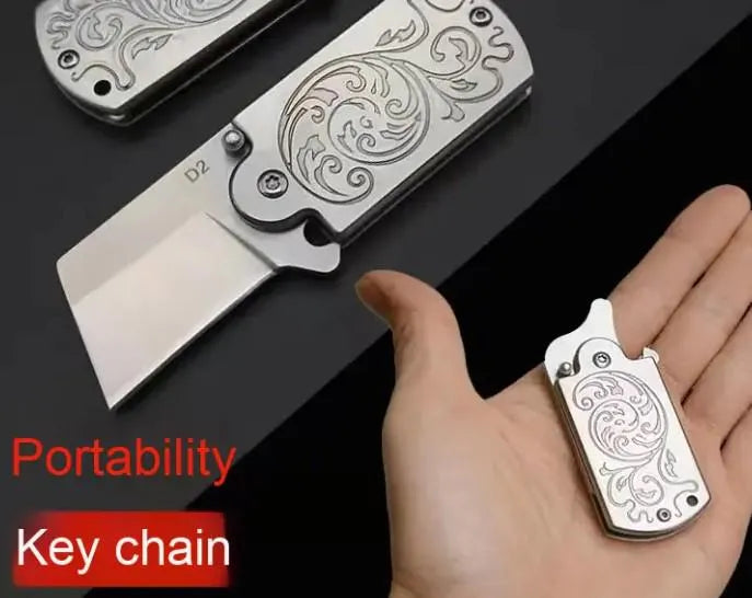 Mini D2 Folding Knife Keychain Stainless Steel Bottle Opener EDC