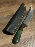 Hand Forged Farrier Rasp Chef Knife Rosewood & Green Resin Handle Handmade Leather Sheath RockinEDC  Made in Texas