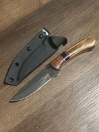 Handmade Fixed Blade EDC Knife 8” Overall, 3.5” Blade Custom Wood Black Kydex Sheath RockinEDC Mesquite and Bocate Handle