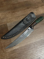 Hand Forged Farrier Rasp Chef Knife Rosewood & Green Resin Handle Handmade Leather Sheath RockinEDC  Made in Texas