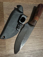 Handmade Farrier Rasp Knife – Cocobolo & Rosewood Handle with Yellow G10 Spacers – Custom Fixed Blade with Kydex Sheath – Made in Texas