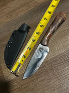 Handmade Farrier Rasp Knife – Cocobolo & Rosewood Handle with Yellow G10 Spacers – Custom Fixed Blade with Kydex Sheath – Made in Texas
