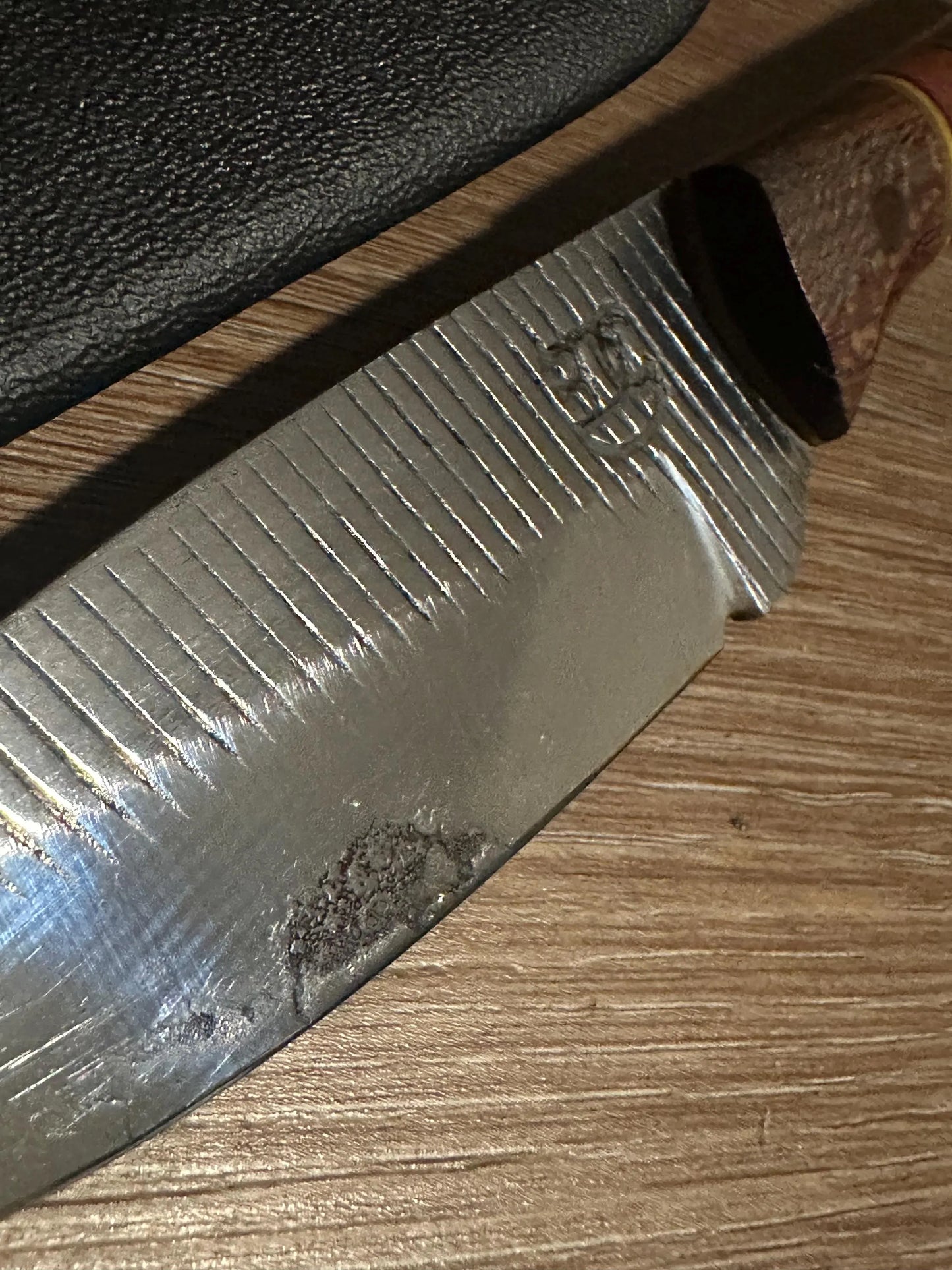 Handmade Farrier Rasp Knife – Cocobolo & Rosewood Handle with Yellow G10 Spacers – Custom Fixed Blade with Kydex Sheath – Made in Texas
