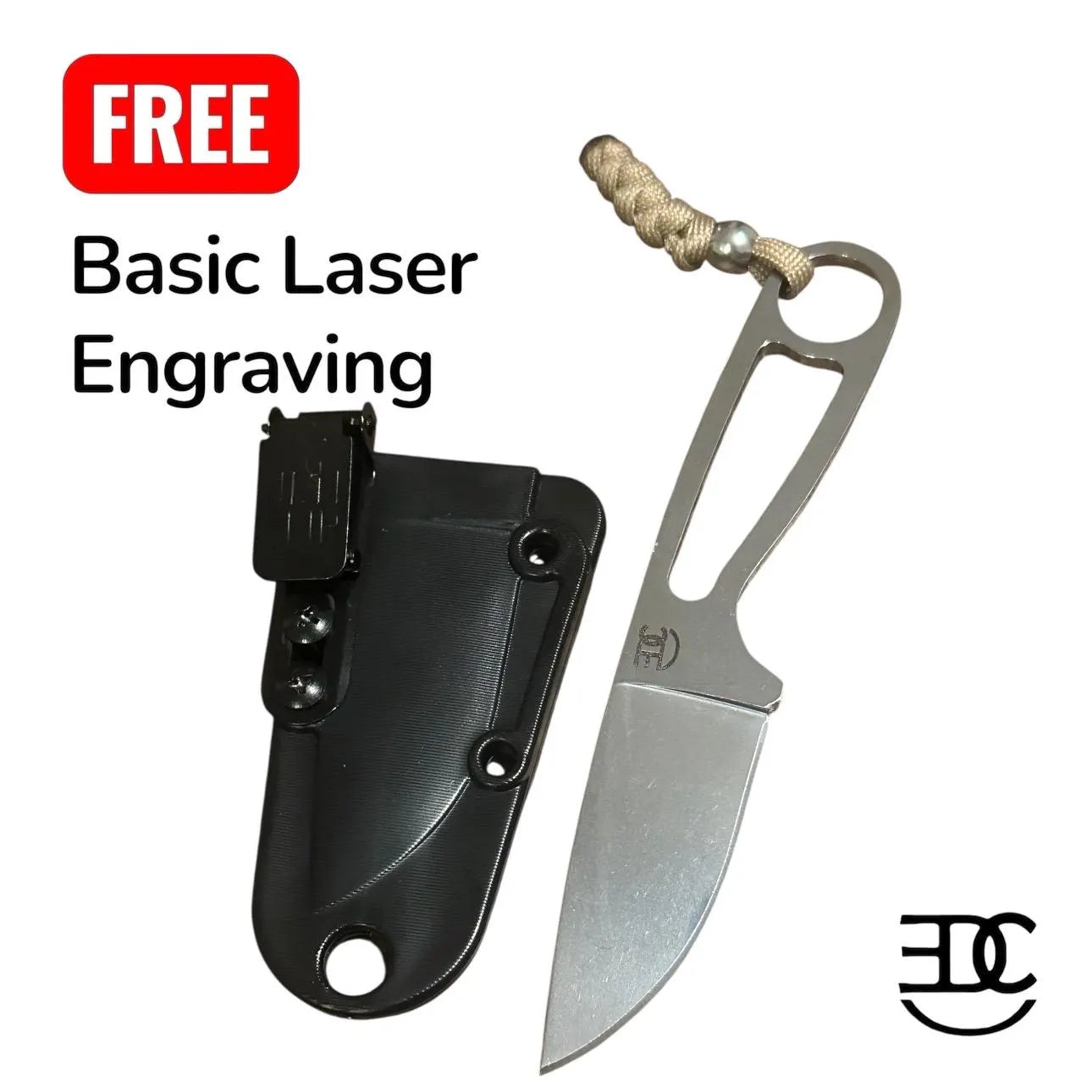 RockinEDC 6” Fixed Blade 3CR13MOV Kydex Sheath w/ Clip FREE Laser Engraving Camping, Bushcraft, Survival & Outdoor Lanyard Brown