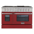 Kucht 48" Propane Range in Stainless Steel, Red Doors, KNG481/LP-R