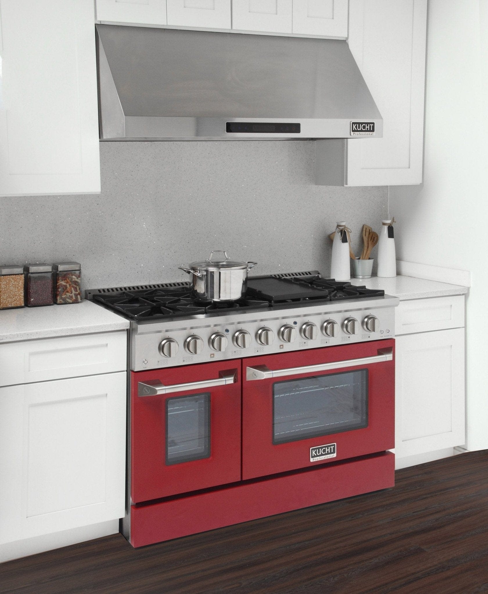 Kucht 48" Propane Range in Stainless Steel, Red Doors, KNG481/LP-R