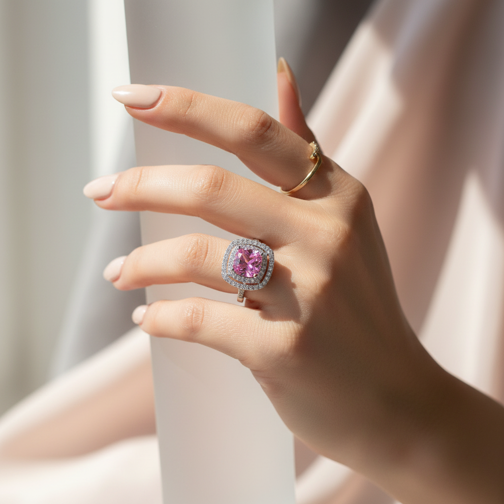 Pink Lantern Ring - On Hand