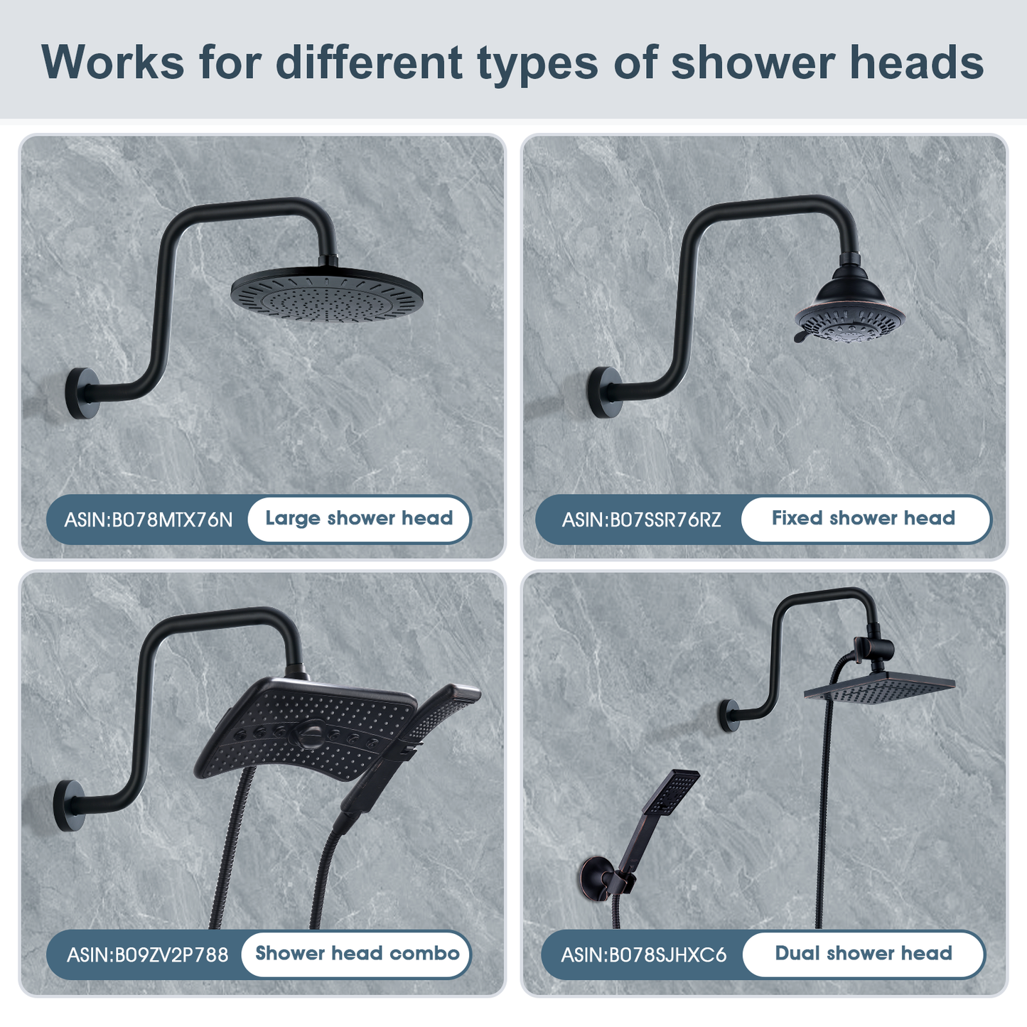 Bright Showers Shower Head Extension Arm with Flange S Shaped High Rise Extender,13 Inch